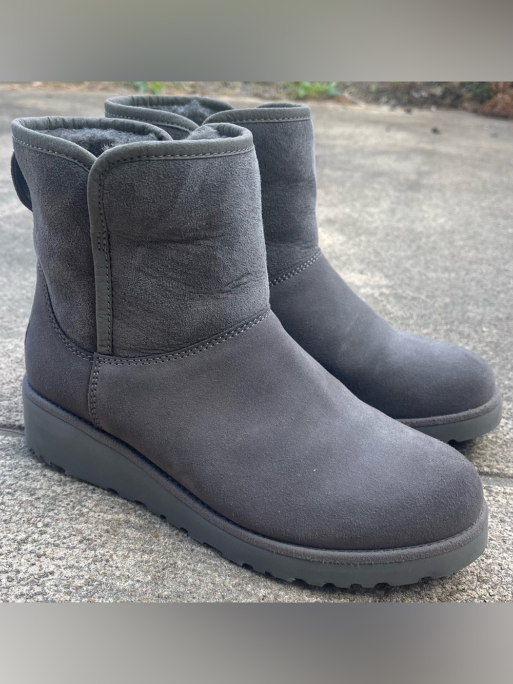 Ugg Kristin Ankle Boots Wedge Waterproof Size 7 Uggs Shearling Lined Gray Shoes